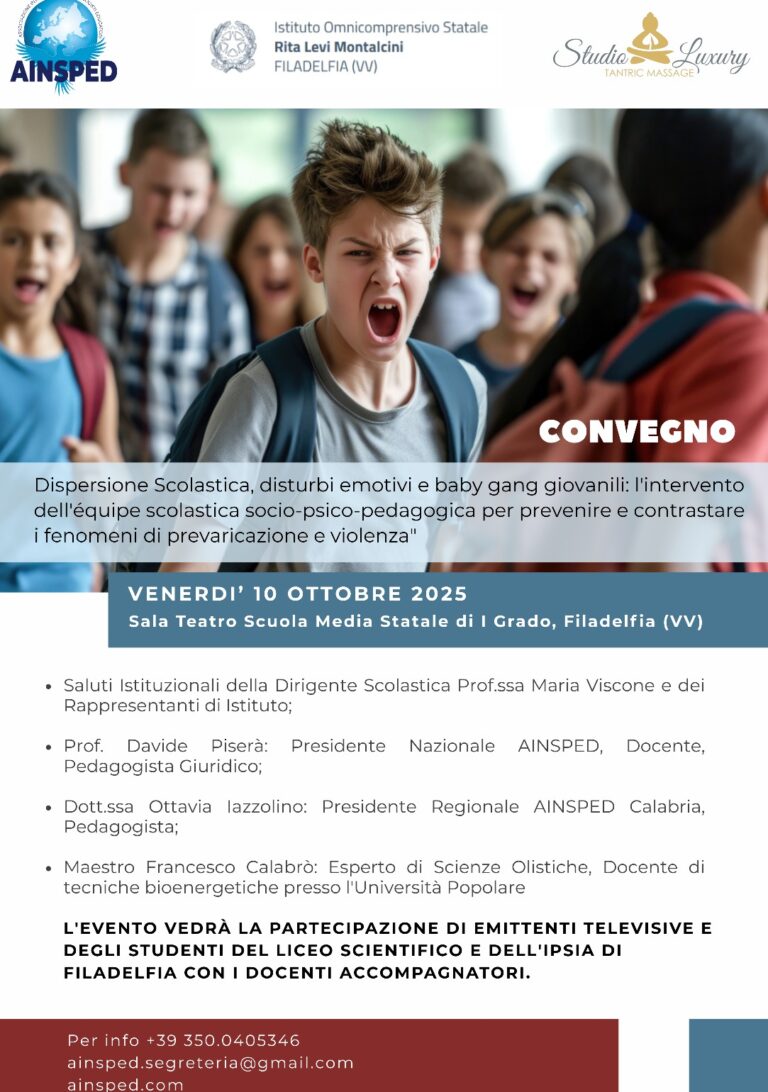 CONVEGNO “Dispersione Scolastica, disturbi emotivi e baby gang giovanili” – 10 OTTOBRE 2025